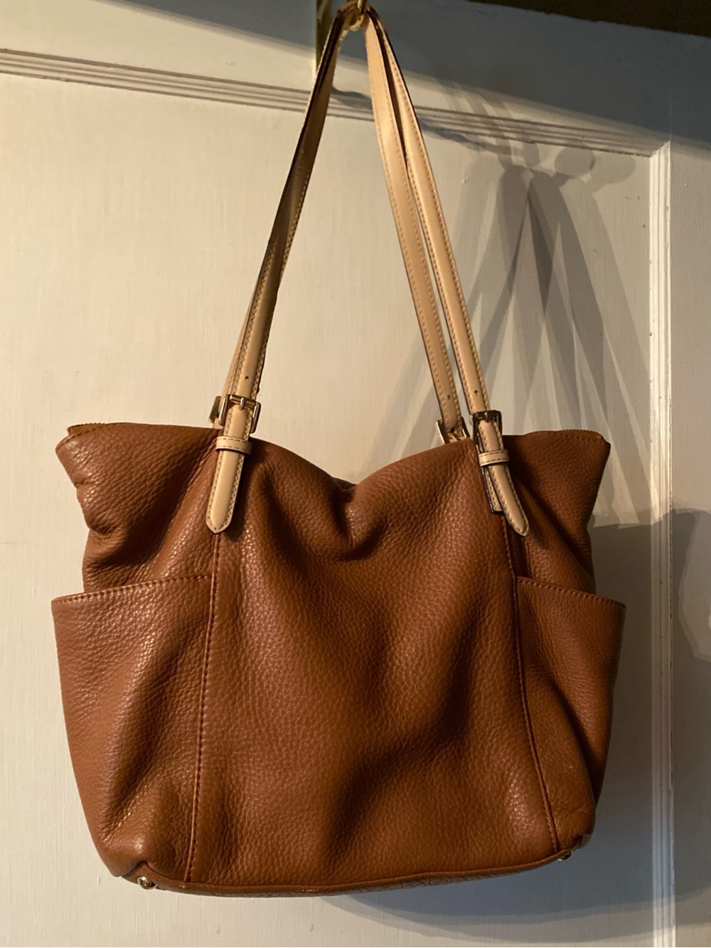 V! Michael Kors Bedford Medium Pocket Tote Brown Pebbled Leather Shoulder Bag